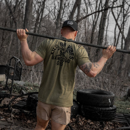 Kill Bad Vibes. Bang Good Ones Skull Men's T-Shirt