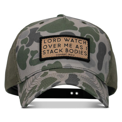 Lord Watch Over Me As I Stack Bodies Tan Patch Snapback Hat