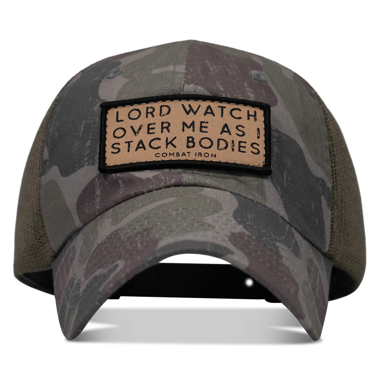 Lord Watch Over Me As I Stack Bodies Tan Patch Tactical Ripstop Mesh Snapback Hat