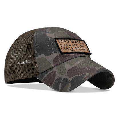 Lord Watch Over Me As I Stack Bodies Tan Patch Tactical Ripstop Mesh Snapback Hat