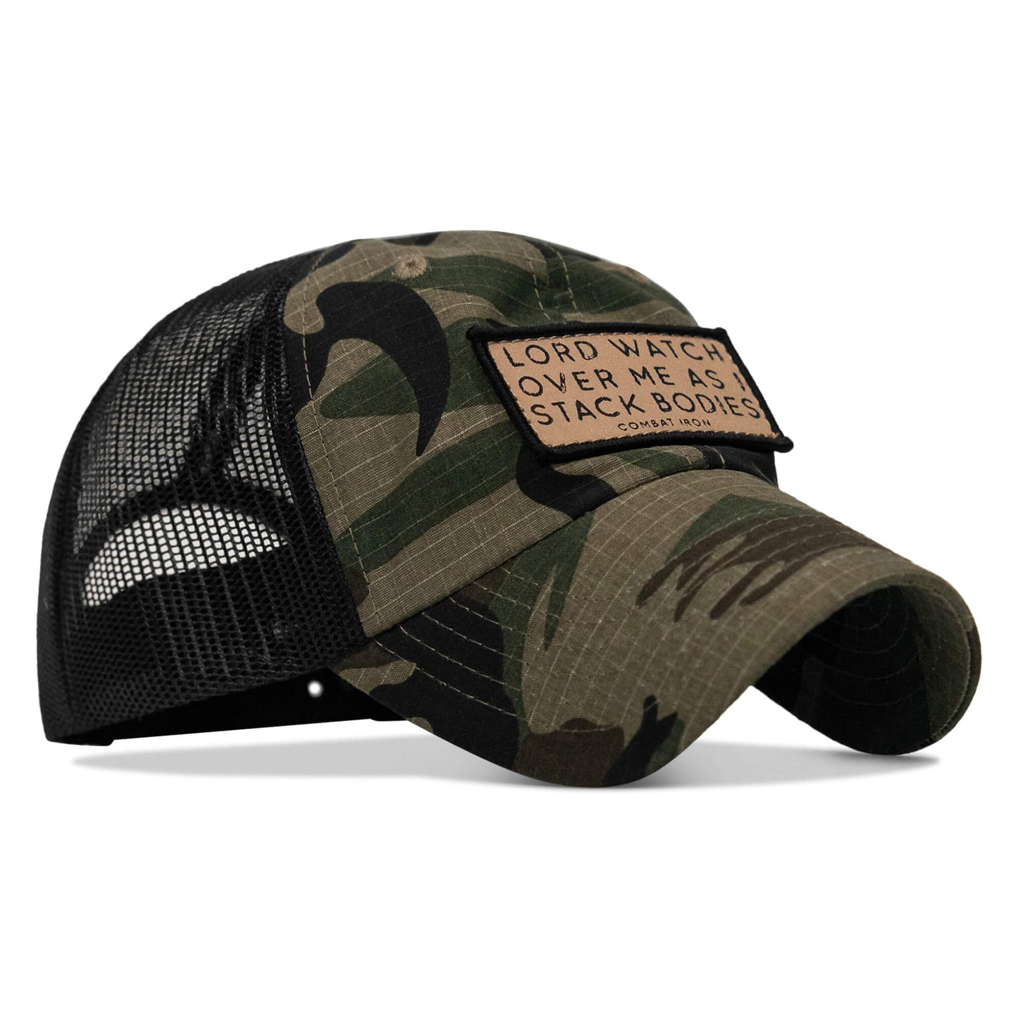 Lord Watch Over Me As I Stack Bodies Tan Patch Tactical Ripstop Mesh Snapback Hat
