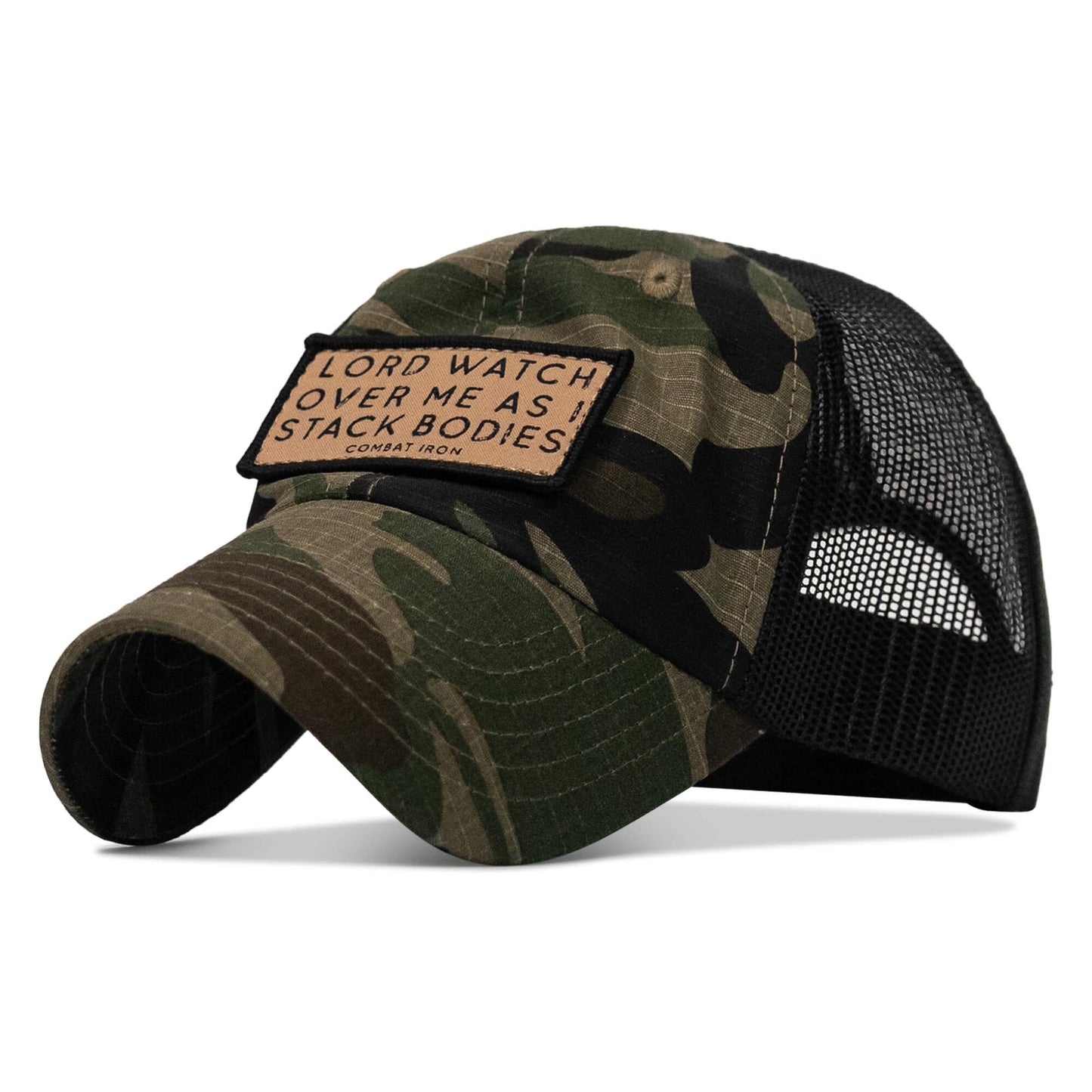 Lord Watch Over Me As I Stack Bodies Tan Patch Tactical Ripstop Mesh Snapback Hat