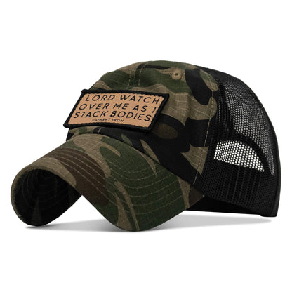 Lord Watch Over Me As I Stack Bodies Tan Patch Tactical Ripstop Mesh Snapback Hat