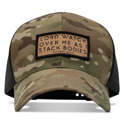 Lord Watch Over Me As I Stack Bodies Tan Patch Snapback Hat