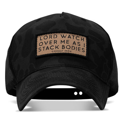 Lord Watch Over Me As I Stack Bodies Tan Patch Snapback Hat