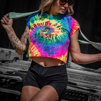 Nobody Owes You Shit Skull Women's Crop Heavyweight Tee