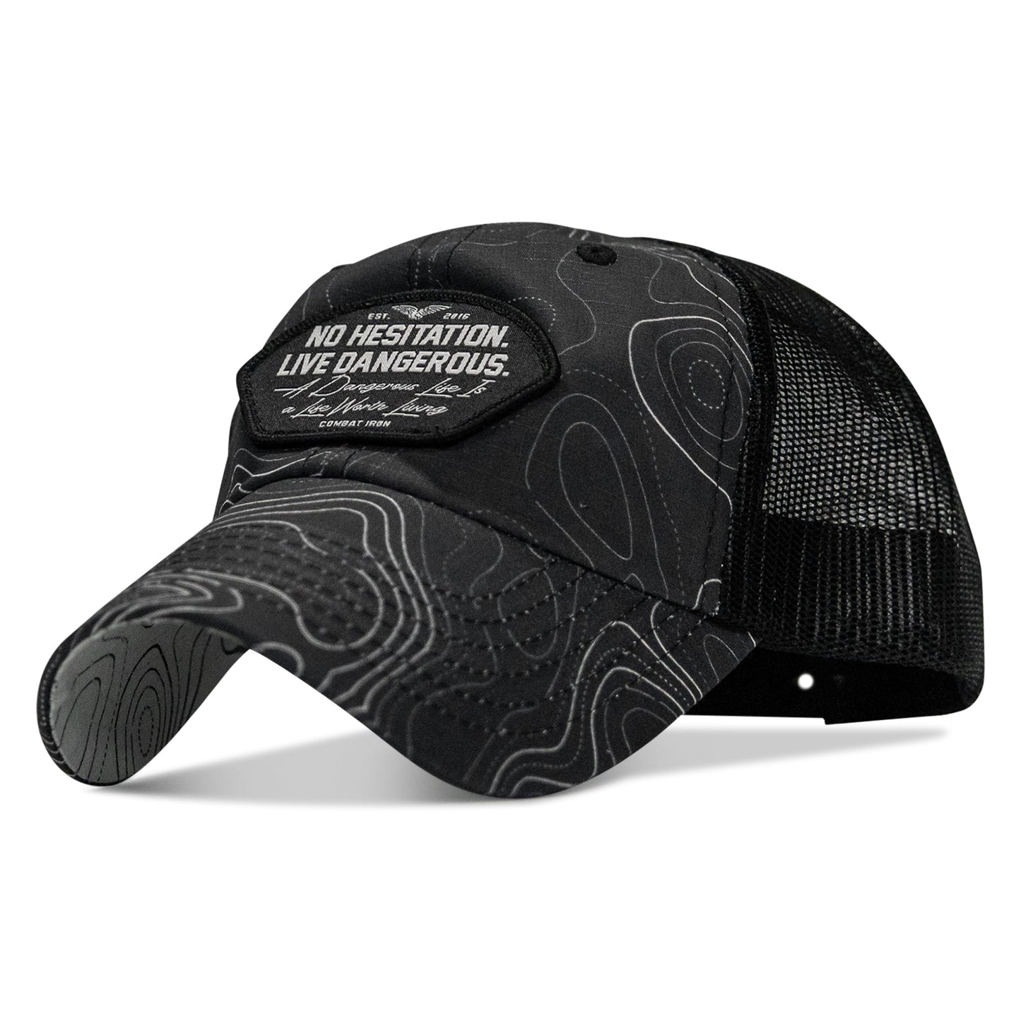 No Hesitation. Live Dangerous Patch Tactical Ripstop Mesh Snapback Hat