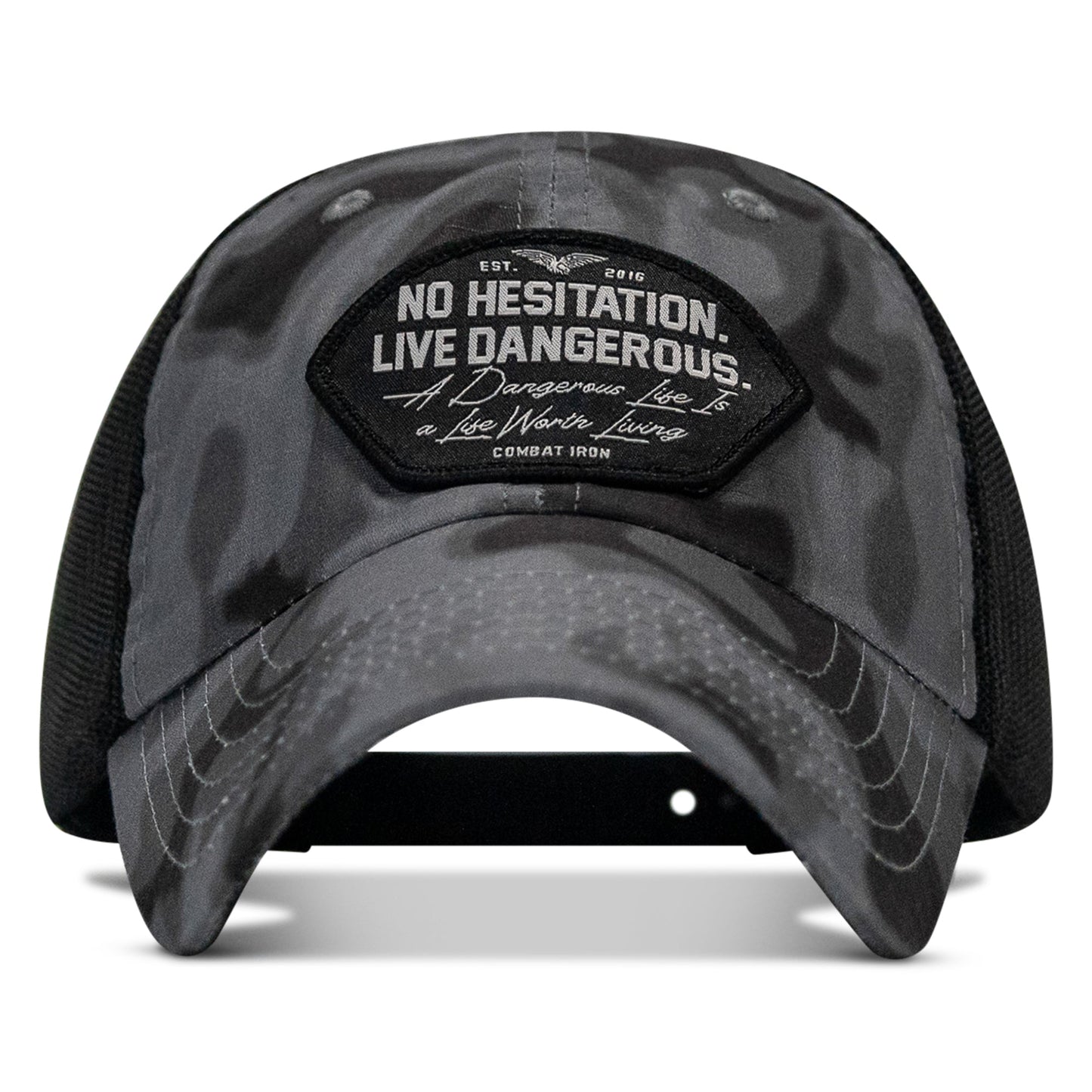 No Hesitation. Live Dangerous Patch Tactical Ripstop Mesh Snapback Hat