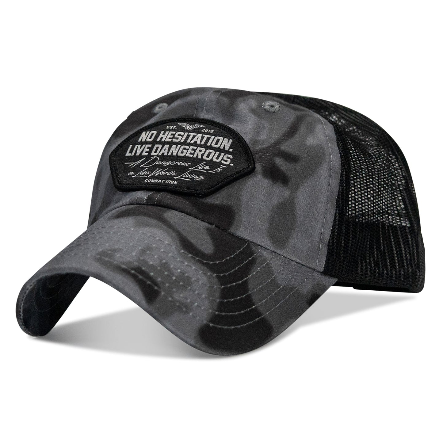 No Hesitation. Live Dangerous Patch Tactical Ripstop Mesh Snapback Hat