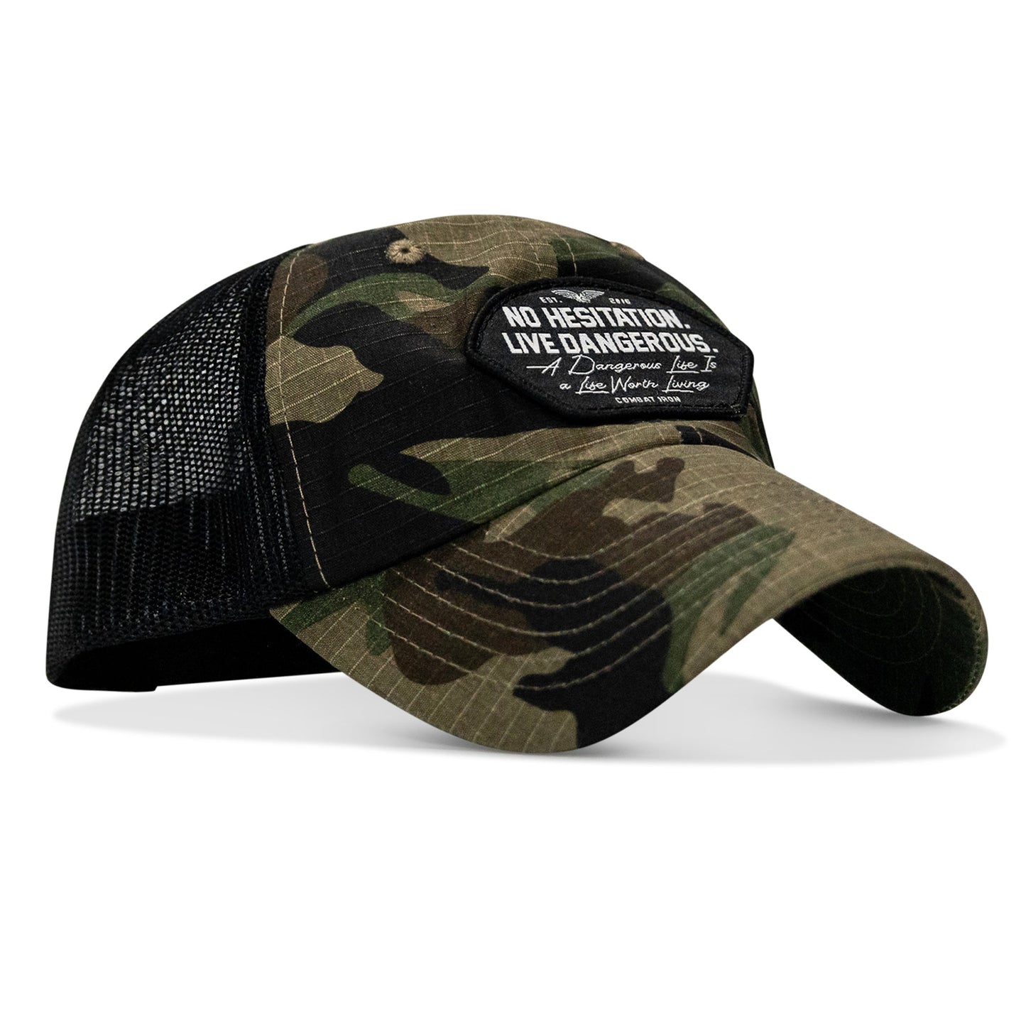 No Hesitation. Live Dangerous Patch Tactical Ripstop Mesh Snapback Hat