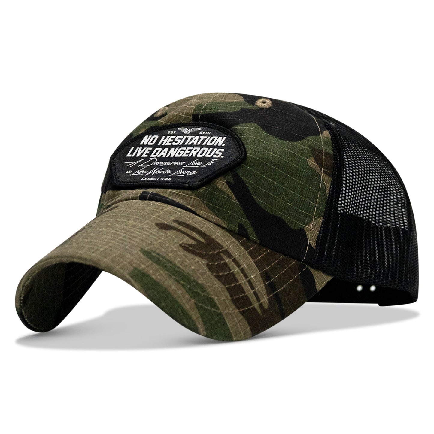 No Hesitation. Live Dangerous Patch Tactical Ripstop Mesh Snapback Hat