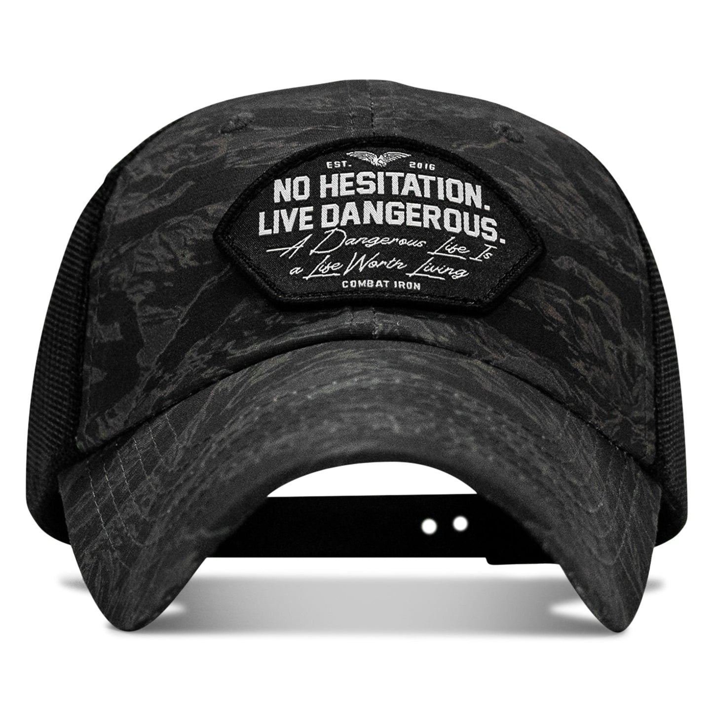 No Hesitation. Live Dangerous Patch Tactical Ripstop Mesh Snapback Hat