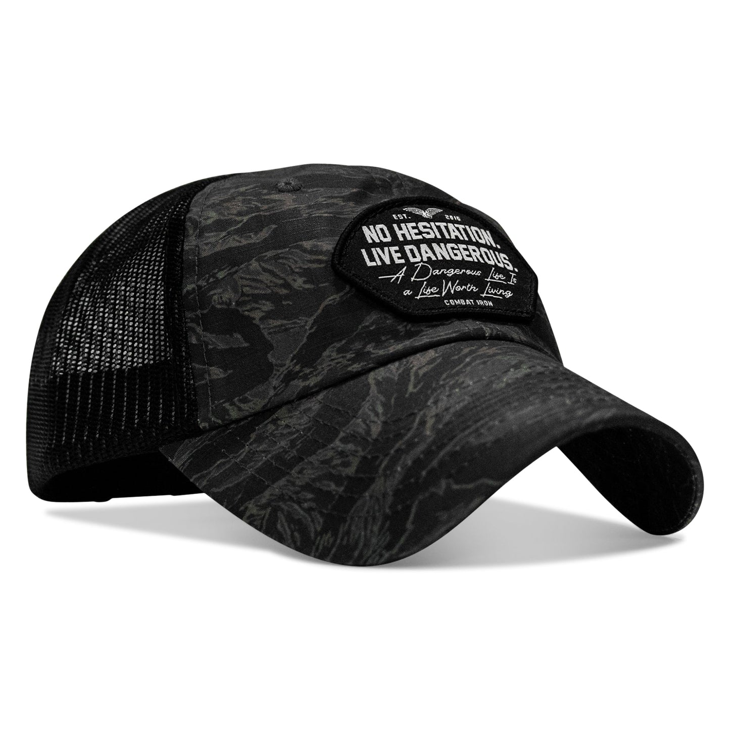 No Hesitation. Live Dangerous Patch Tactical Ripstop Mesh Snapback Hat