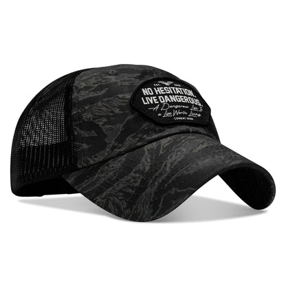 No Hesitation. Live Dangerous Patch Tactical Ripstop Mesh Snapback Hat