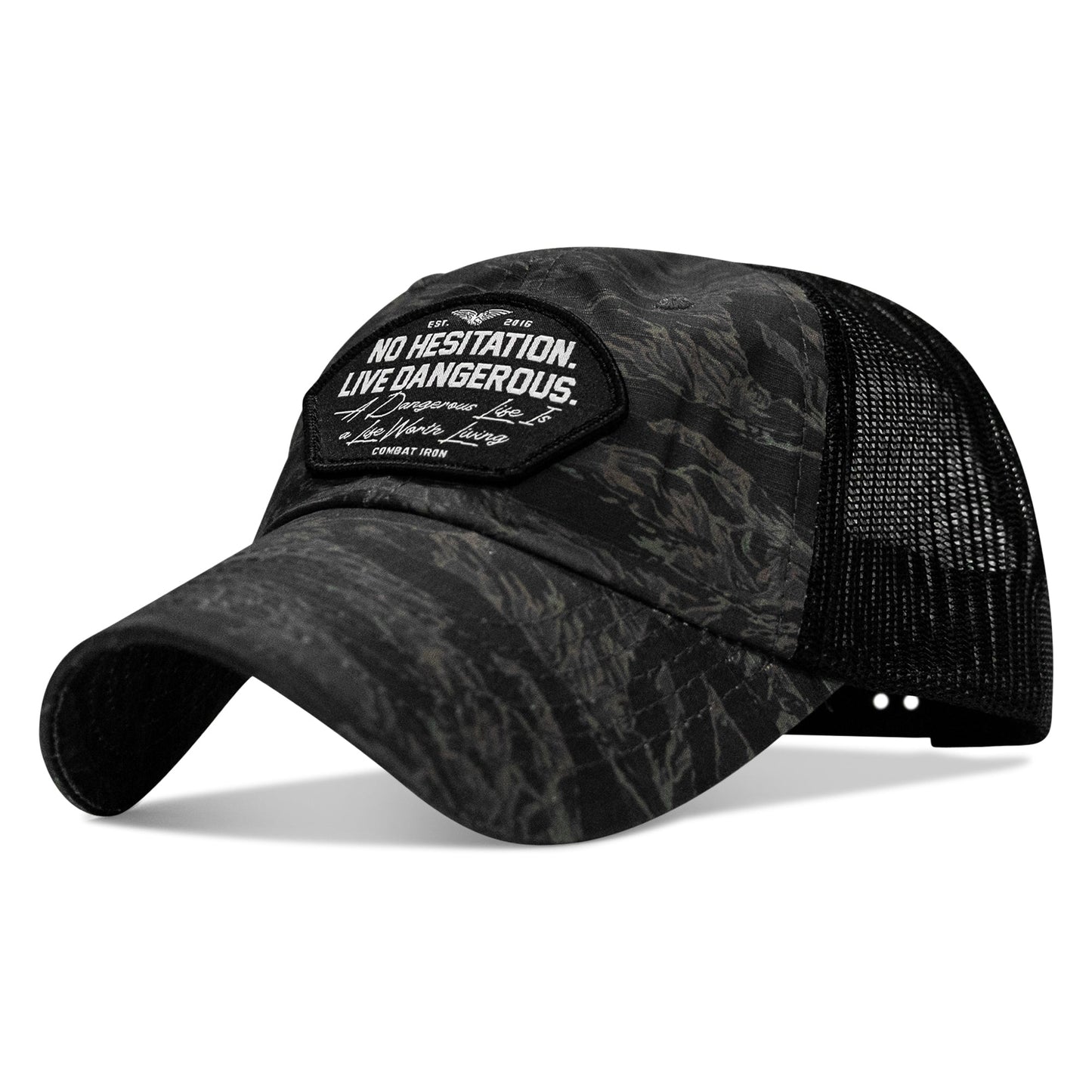 No Hesitation. Live Dangerous Patch Tactical Ripstop Mesh Snapback Hat