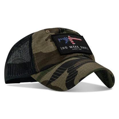 No Weak Shit American Flag Rifle Patch Tactical Ripstop Mesh Snapback Hat