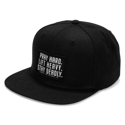 Pray Hard. Lift Heavy. Stay Deadly Patch Flatbill Hat