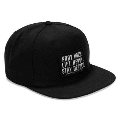 Pray Hard. Lift Heavy. Stay Deadly Patch Flatbill Hat
