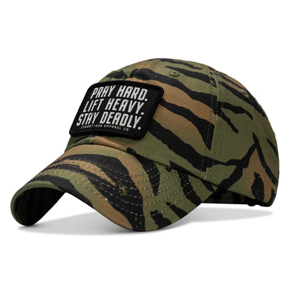 Pray Hard. Lift Heavy. Stay Deadly. Patch Tactical Ripstop Mesh Snapback Hat