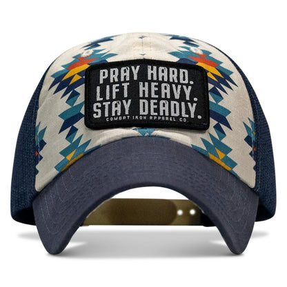 Pray Hard. Lift Heavy. Stay Deadly. Patch Tactical Ripstop Mesh Snapback Hat