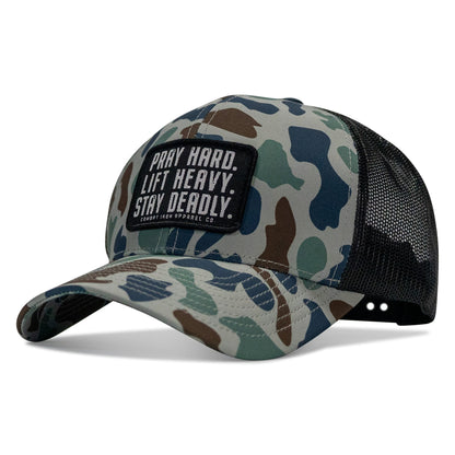 Pray Hard. Lift Heavy. Stay Deadly. Patch Snapback