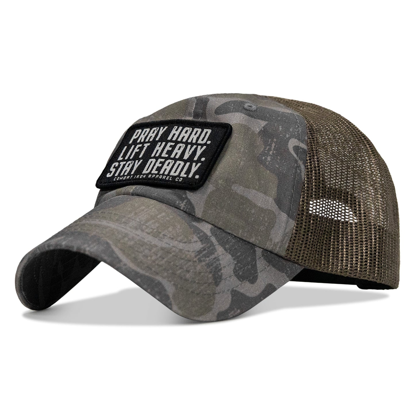 Pray Hard. Lift Heavy. Stay Deadly. Patch Tactical Ripstop Mesh Snapback Hat