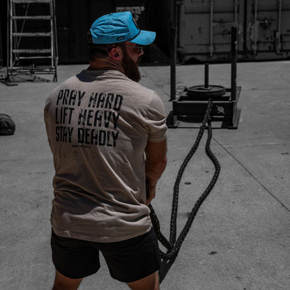 Pray Hard. Lift Heavy. Stay Deadly. V2 Men's T-Shirt