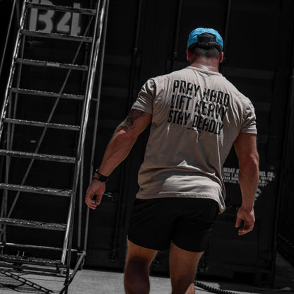 Pray Hard. Lift Heavy. Stay Deadly. V2 Men's T-Shirt