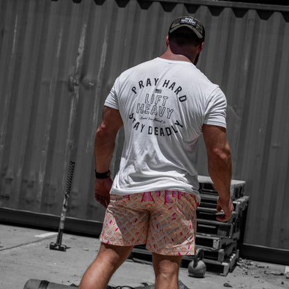 Pray Hard. Lift Heavy. Stay Deadly. Men's T-Shirt