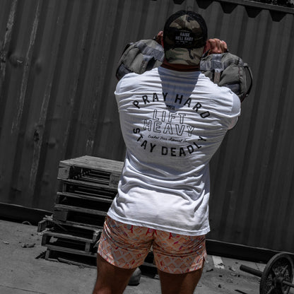 Pray Hard. Lift Heavy. Stay Deadly. Men's T-Shirt