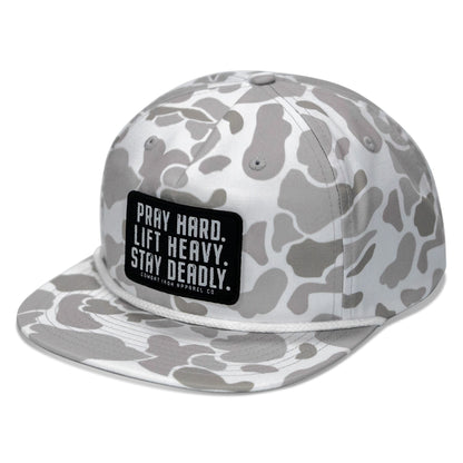 Pray Hard. Lift Heavy. Stay Deadly Patch Flatbill Hat