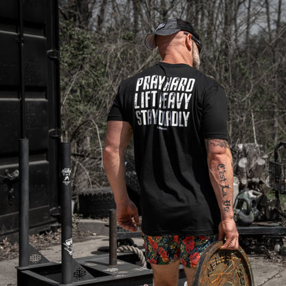 Pray Hard. Lift Heavy. Stay Deadly. V2 Men's T-Shirt