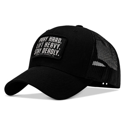 Pray Hard. Lift Heavy. Stay Deadly. Patch Snapback