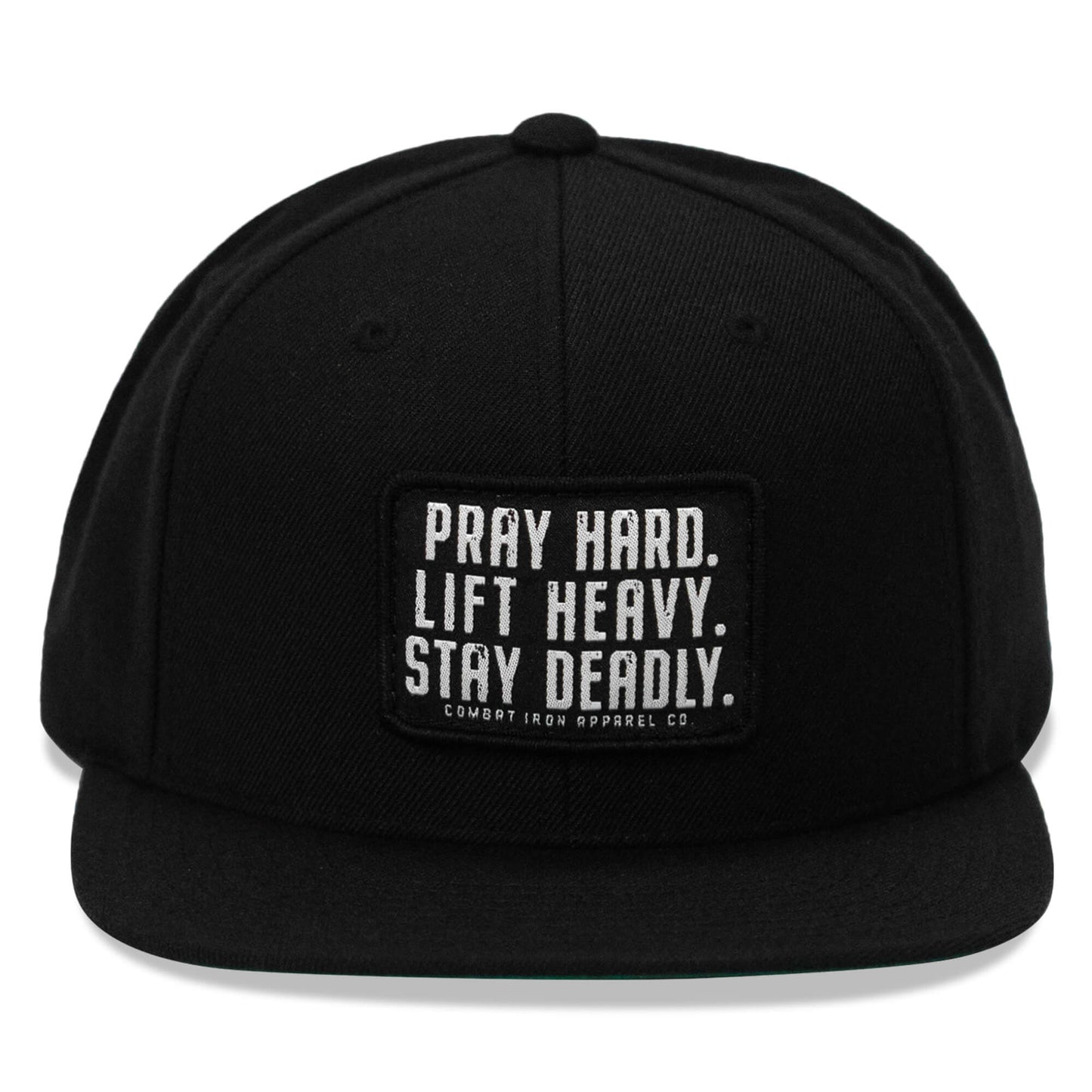 Pray Hard. Lift Heavy. Stay Deadly. Flat Bill SnapBack Hat