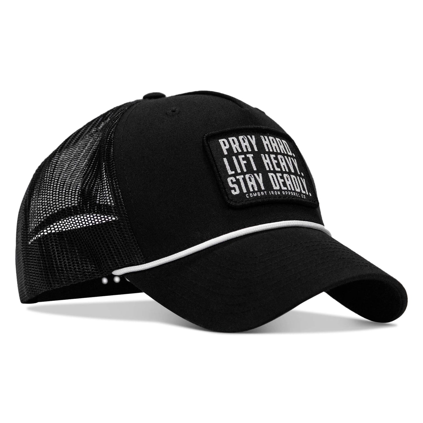 Pray Hard. Lift Heavy. Stay Deadly. Patch Rope Snapback Hat
