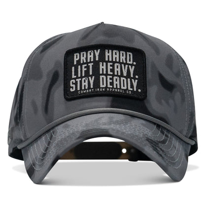 Pray Hard. Lift Heavy. Stay Deadly. Patch Waterproof Weekender Snapback