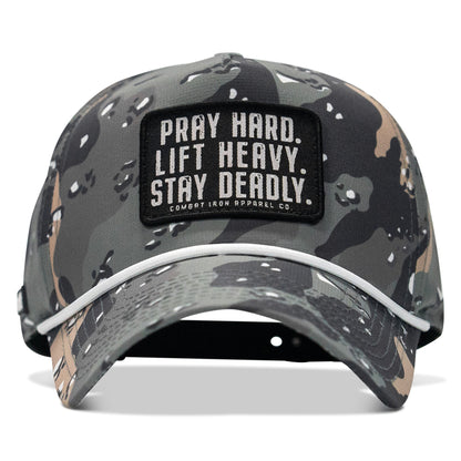 Pray Hard. Lift Heavy. Stay Deadly. Patch Waterproof Weekender Snapback