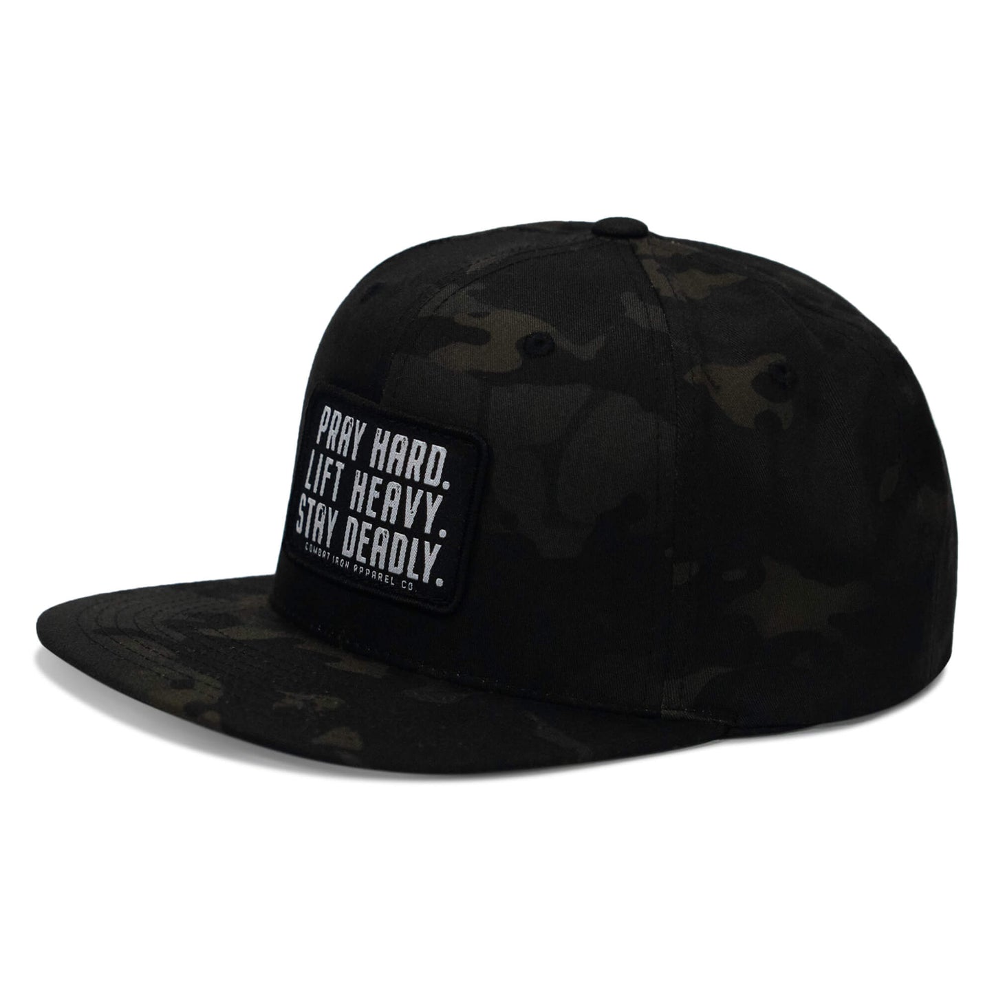 Pray Hard. Lift Heavy. Stay Deadly. Flat Bill SnapBack Hat