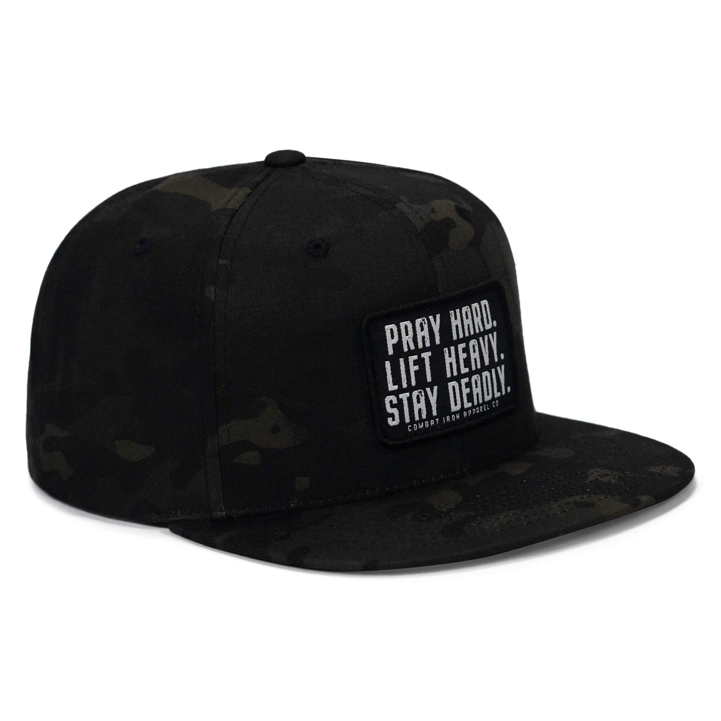Pray Hard. Lift Heavy. Stay Deadly. Flat Bill SnapBack Hat