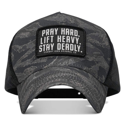 Pray Hard. Lift Heavy. Stay Deadly. Patch Five Panel Breacher Snapback Hat