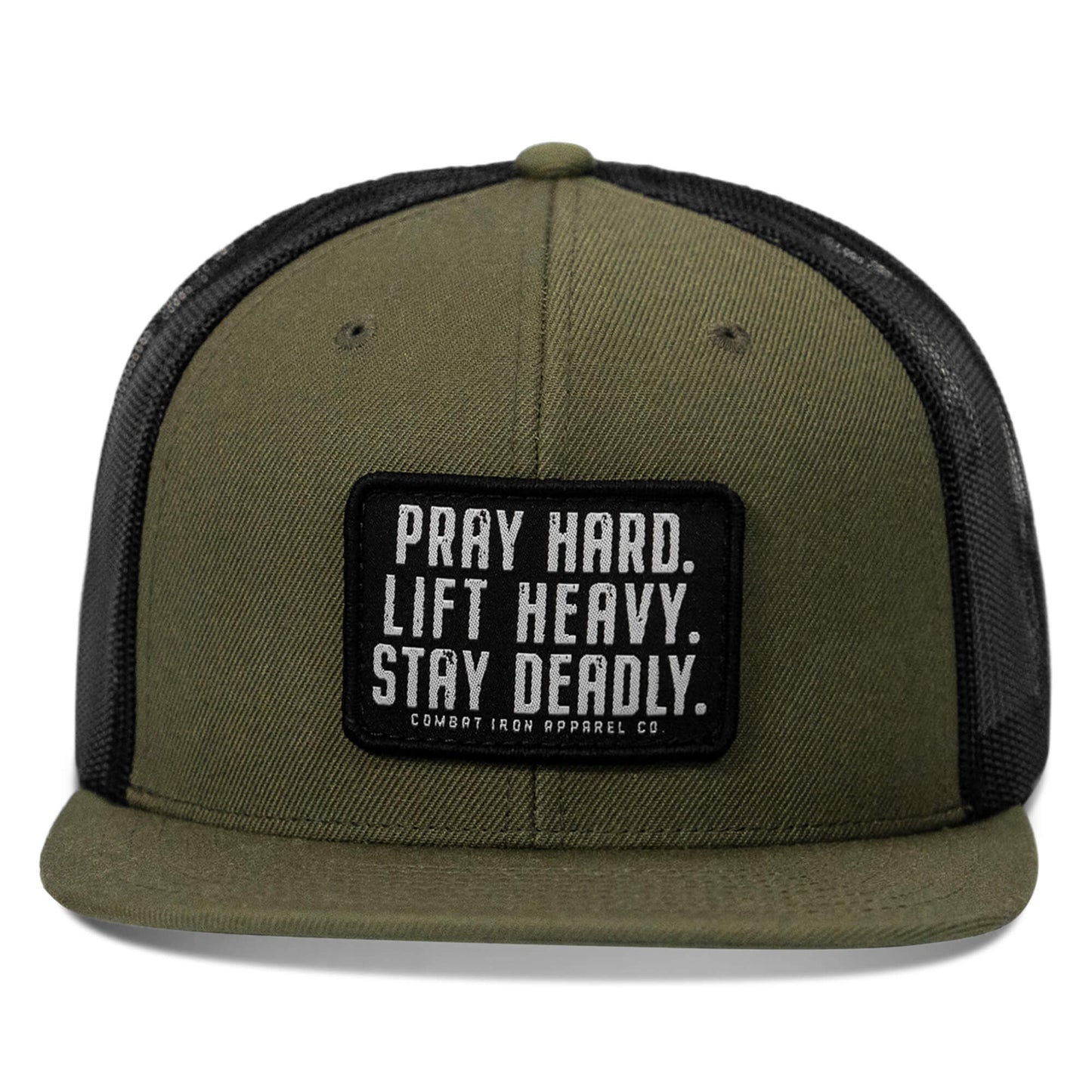 Pray Hard. Lift Heavy. Stay Deadly. Flat Bill SnapBack Hat