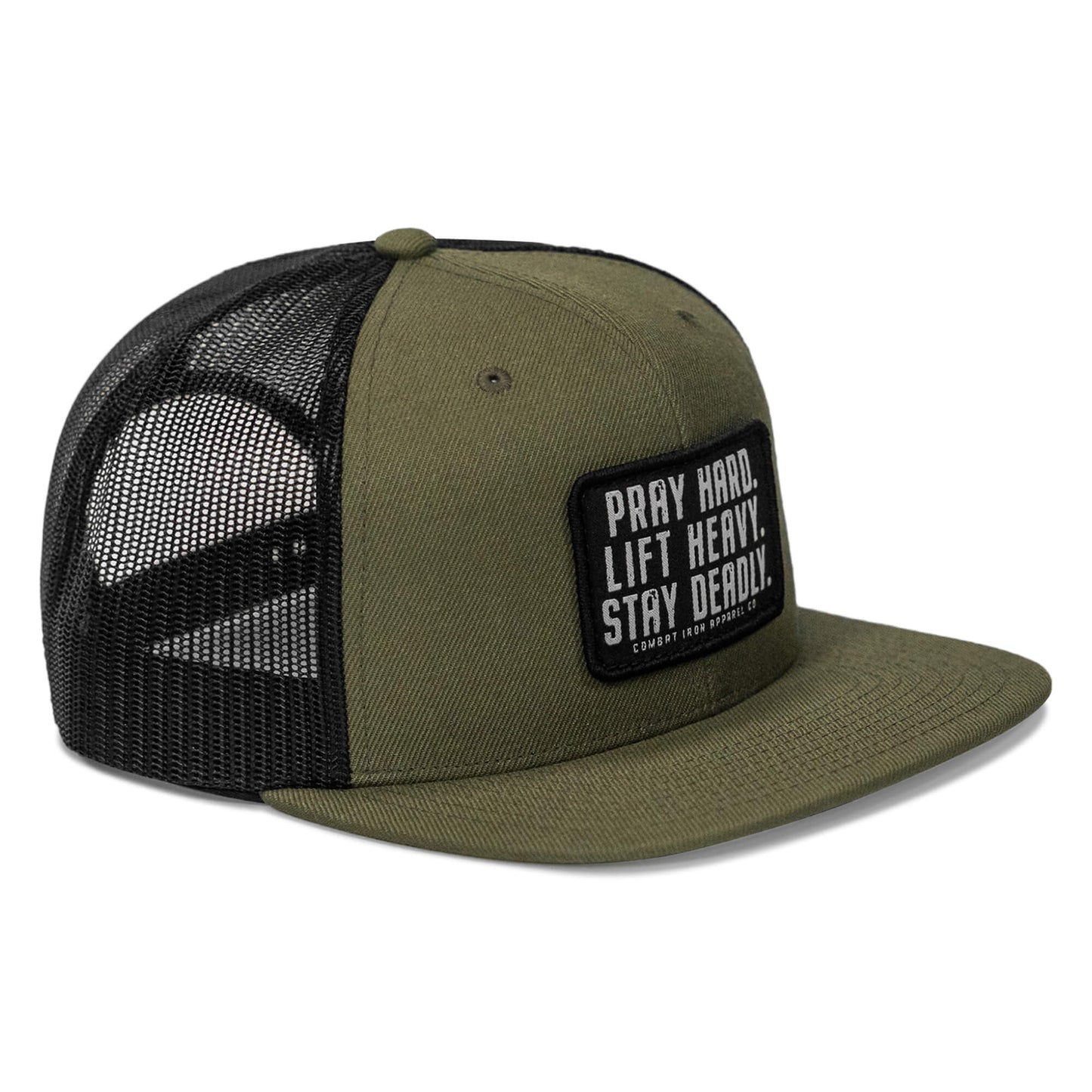 Pray Hard. Lift Heavy. Stay Deadly. Flat Bill SnapBack Hat