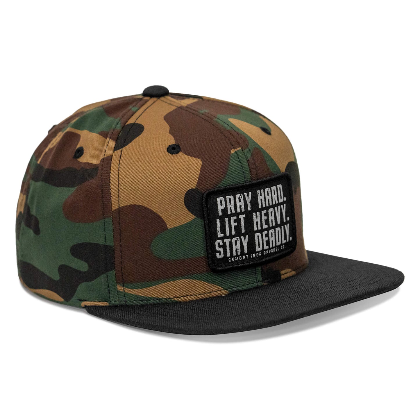Pray Hard. Lift Heavy. Stay Deadly. Flat Bill SnapBack Hat