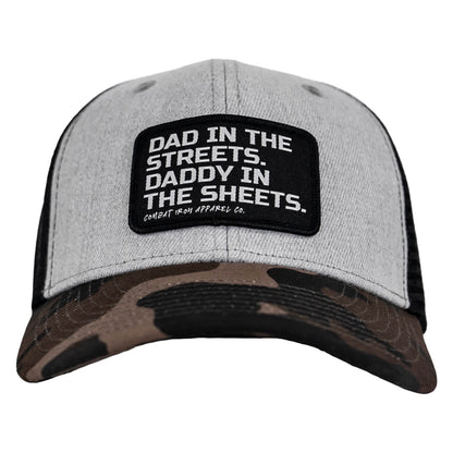 Dad In The Streets. Daddy In The Sheets. Black Patch Snapback Hat