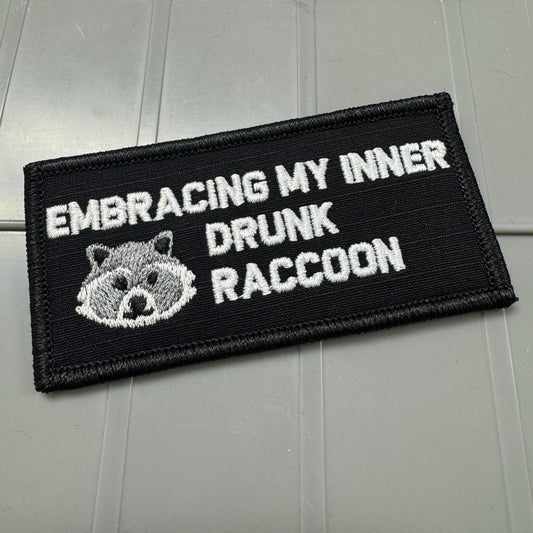 As Seen on Socials - Embracing My Inner Drunk Raccoon - 2x4 Patch - Black w/Silver