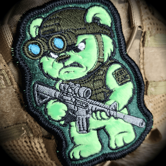 Night-Ops Bear - IDFC BEARS - 4" Fuzzy Embroidered Patch - Green