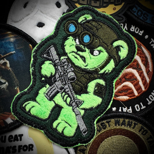 Night-Ops Bear - IDFC BEARS - 4" Fuzzy Embroidered Patch - Green