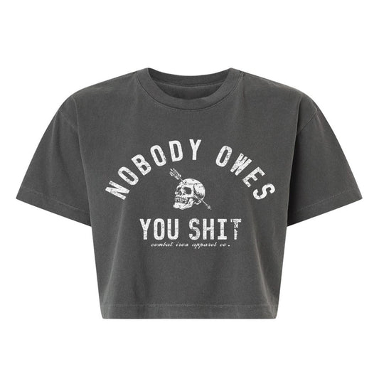 Nobody Owes You Shit Skull Women's Crop Heavyweight Tee