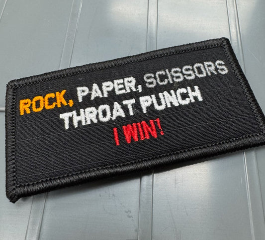 As Seen on Socials - Rock, Paper, Scissors - Throat Punch - I Win! - 2x4 Patch - Black w/Multi