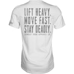 Load image into Gallery viewer, Original Motto: Lift Heavy. Move Fast. Stay Deadly. Men&#39;s T-Shirt
